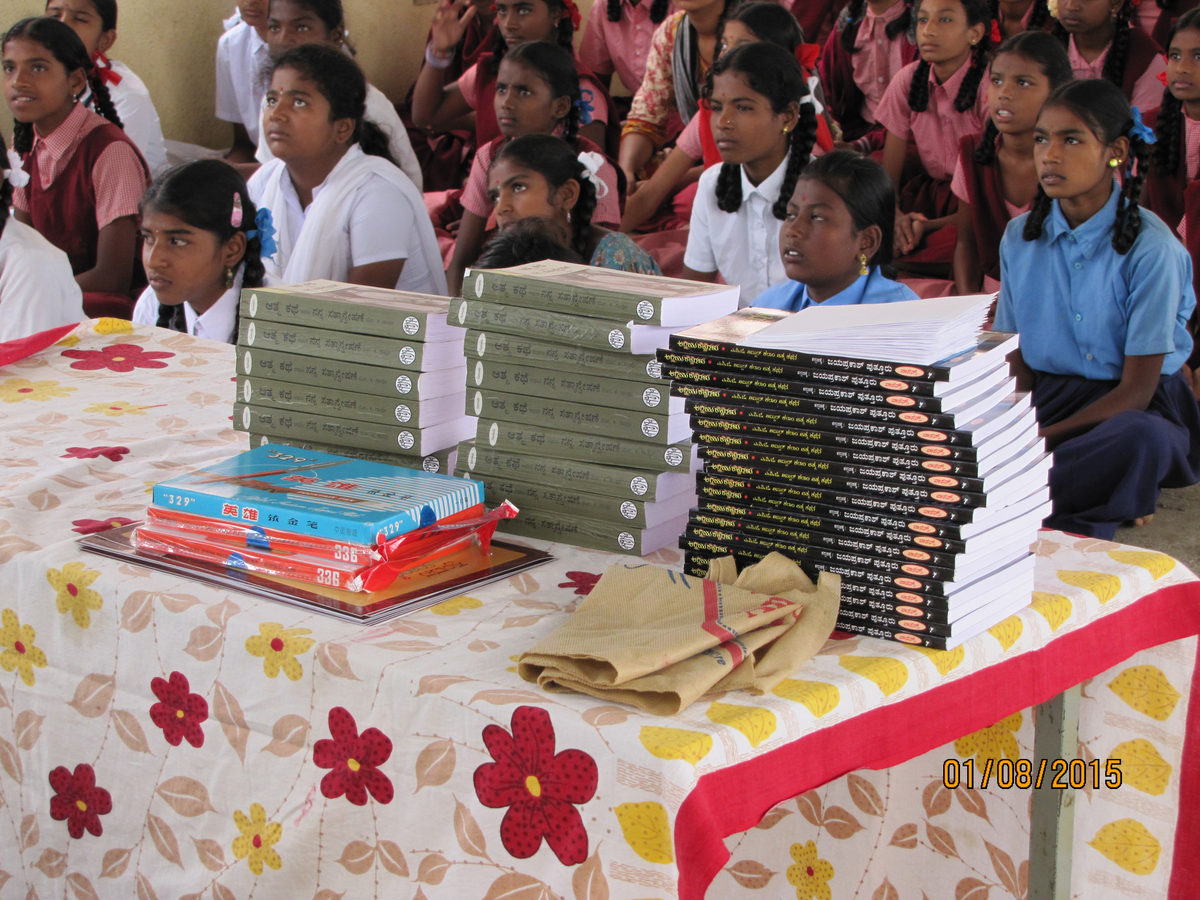 Stationery kits and books laid out for distribution